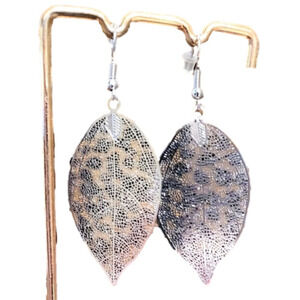 Laser Cut Stainless Steel Gold Leaf 🍃 Earrings Lightweight Fish Hook Wire NWT